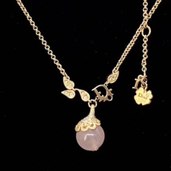 ✨ RARE Authentic Dior Trotter Rose Quartz Gold-Tone delicate Necklace – 16”~20” - Picture 8 of 8